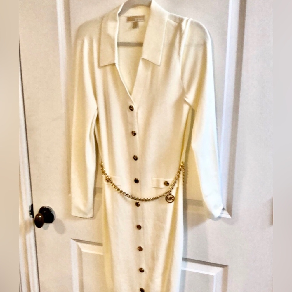 Michael Kors Cream Long Sleeve Dress L - Picture 4 of 15